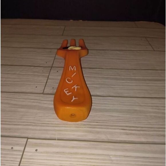 Danara Vintage Walt Disney Kids Orange Mickey Mouse Fork Squeeze Toy 8in Long - Picture 3 of 9